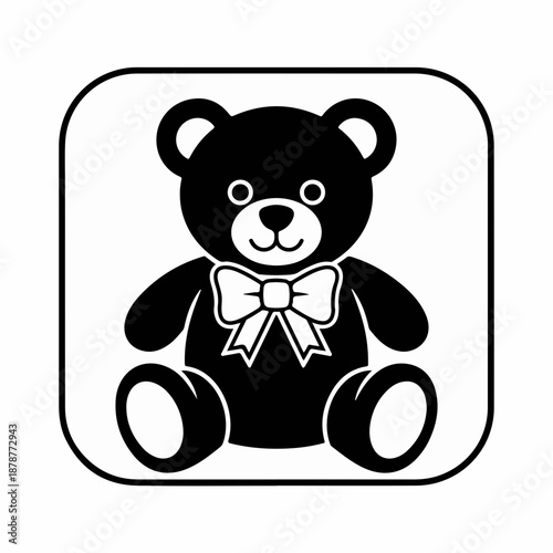 Cute teddy bear illustration with a bow tie in black and white
