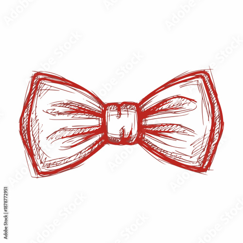 Red Bow Tie Sketch in Hand-Drawn Style for Valentine's Day Decorations