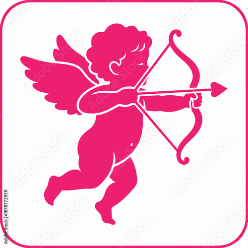 Cute cherub aiming an arrow in a vibrant pink style for Valentine's Day