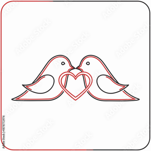 Two birds kissing with a heart symbol in a simple line style