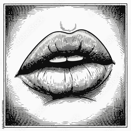 Artistic close-up of lips expressing allure in monochrome style