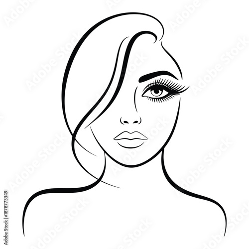 Elegant woman portrait with beautiful eye makeup vector illustration outlined in black on transparent background perfect for beauty salon brand or graphic design