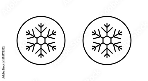 Snowflake, snow flakes icon in circular outline. Winter season, ice weather symbol