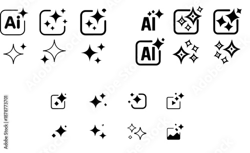 Artificial intelligence and sparkle icons for creative enhancement and magical interface design