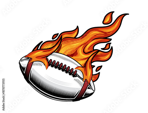 American Football Ball with Intense Fire Flames Vector