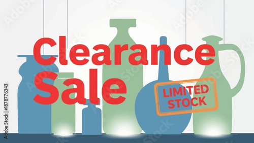 Assorted colorful bottles on display with clearance sale sign indicating limited stock available on a shelf