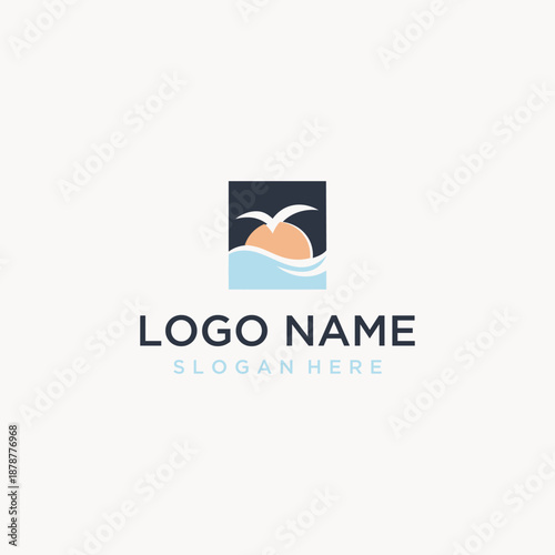 Sunset Bird Ocean Horizon Square Frame White Background. Vector Logo Design. Free Download Sunset Bird Ocean Horizon Square Frame White Background. Vector Logo Design. - GFXLoad