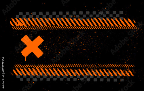 Grunge Warning Line Stripes X Stencil Paint Black Orange Background Vector