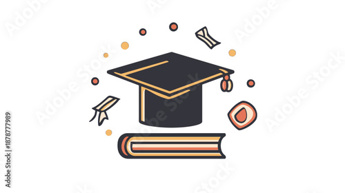 Graduation Cap and Book Illustration for Educational Themes