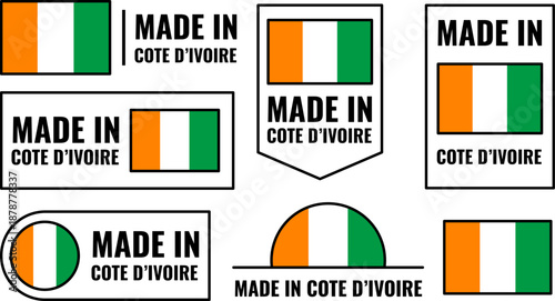 Set of icons representing products from Cote D'Ivoire featuring national colors and design