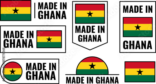Icons set showing made in Ghana product emblems for local goods and products