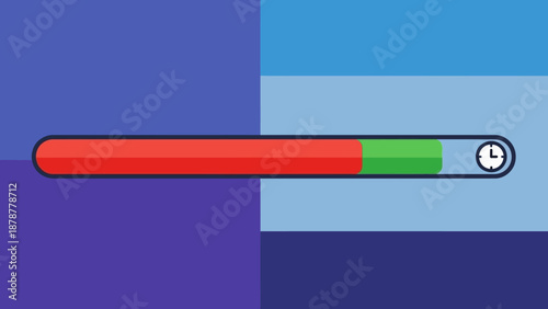 A progress bar loading on a blue background with various shades of blue and a red bar