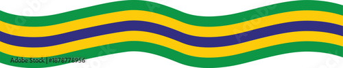 Abstract Wavy Brazilian Flag Colors Banner - Green Yellow and Blue Curved Stripes Ribbon Vector