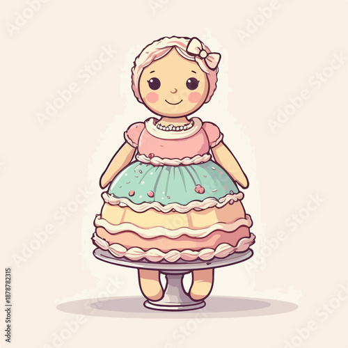 Cute cake doll cartoon illustration