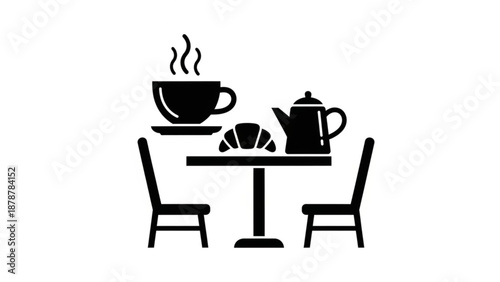 Cafe Table Chair Food Silhouette Vector Icon Scene