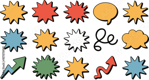 bubble comic starburst burst speech and action bubbles vector set