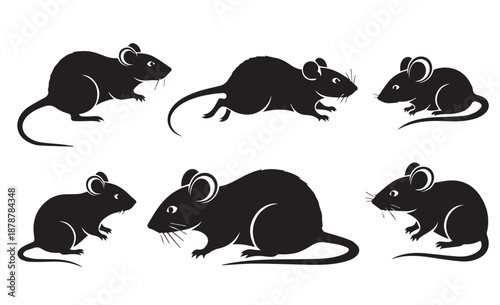 Mouse Silhouette Vector Set: Rodent Poses, Rat Icons, and Pest Control Symbols