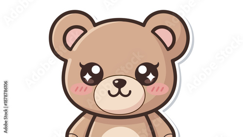 Adorable cartoon brown bear illustration with sparkling eyes and rosy cheeks, featuring a cute and friendly expression on a white background.