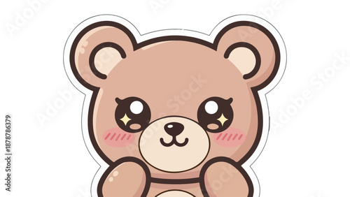 Cute cartoon teddy bear face with sparkling eyes and rosy cheeks, a charming and friendly illustration.