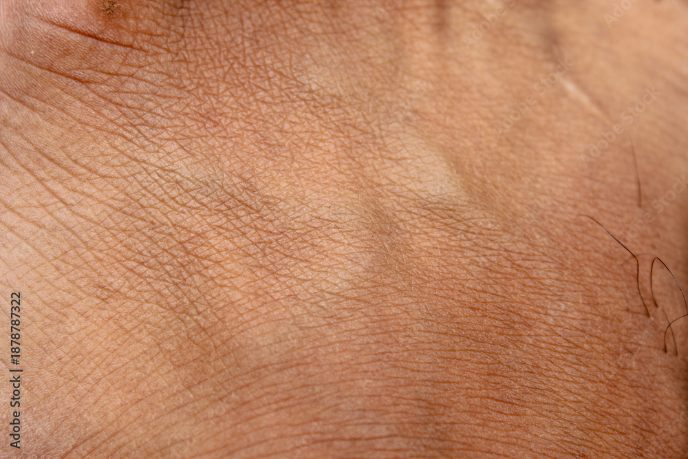 Fototapeta premium The texture of the skin on men's feet is brown with a wrinkled pattern