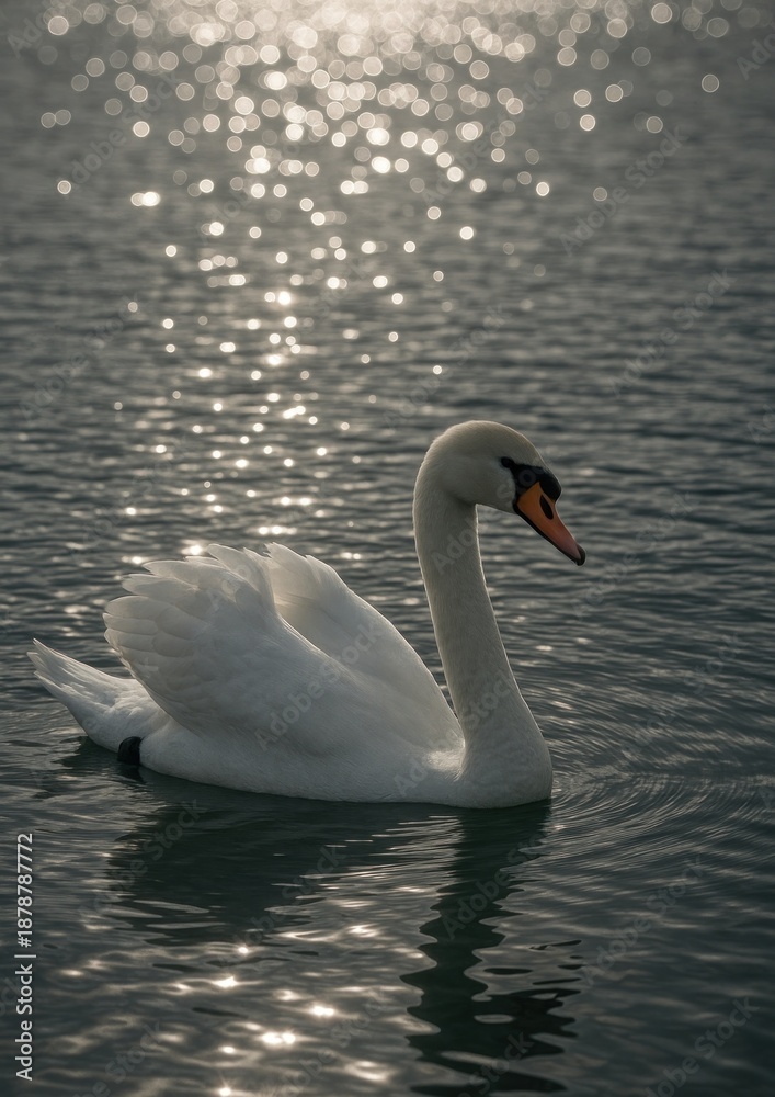 Fototapeta premium Serene swan gliding gracefully.