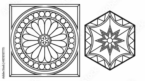 Architectural Stained Glass Window Patterns Rose Geometric Ornament Vector Design for Luxury Interior Decor