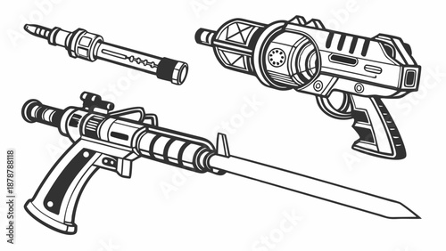 Retro Sci Fi Ray Guns and Blaster Weapons for Game Design Illustration and Futuristic Adventure Projects
