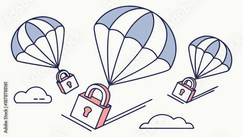 Cybersecurity Deployment Parachuting Padlocks Secure Data Delivery for Digital Safety and Protection Landing Now