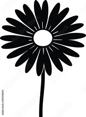 Abstract black flower silhouette illustration, Simple nature blossom graphic design