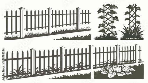 Vector Garden Fencing Trellis Silhouettes for Landscape Design Home Improvement Web Graphics