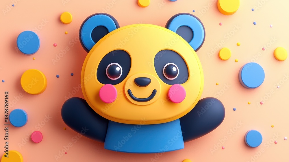 Fototapeta premium Cute 3D Panda Lying on Pastel Background
