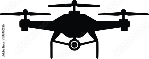 Drone with camera icon silhouette, Modern technology aerial photography device