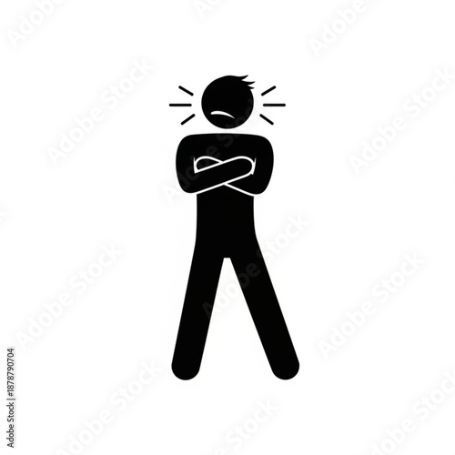 A person experiencing pain and discomfort, standing with crossed arms, conveying emotions and distress
