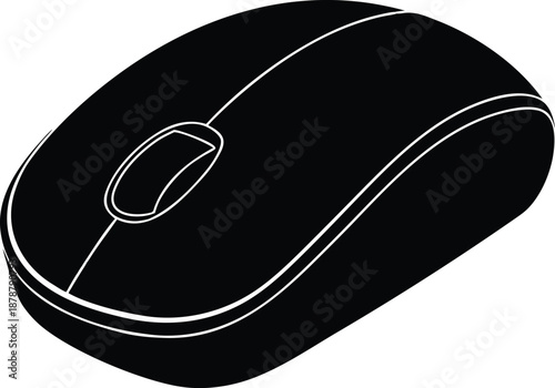 Modern black computer mouse icon, PC peripheral accessory outline drawing