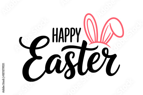 A festive Easter vector graphic with bunny ears and Happy Easter text