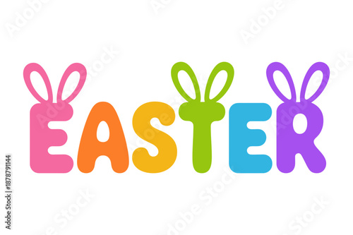 A colorful Easter word with bunny ears on each letter