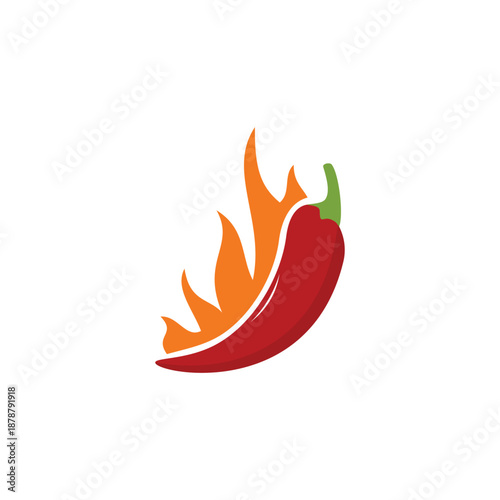 Spicy red hot chili pepper vector illustration featuring a burning flame icon and cooking spice symbol for healthy food ingredient art