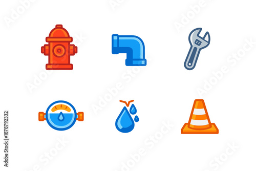 Plumbing and Industrial Icons with Neon Glow