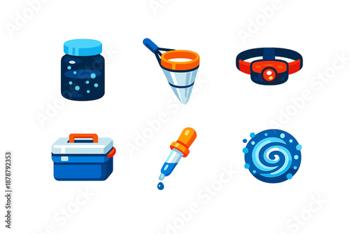 Set of futuristic glowing icons for a game or app