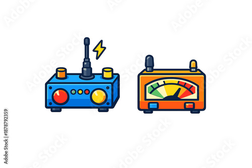 Retro radio transmitter and receiver with gauge icon