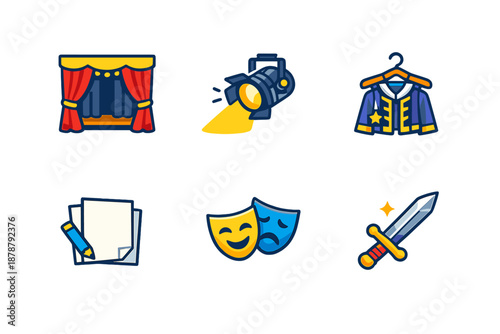 Theater Icons Collection - Stage, Spotlight, Costume, Script, Masks