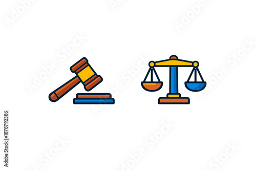 Law and Justice Icons: Gavel and Scales of Justice