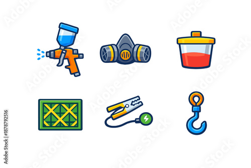 Set of 6 industrial and automotive tool icons