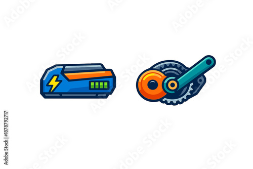 Digital battery and bicycle crankset icons