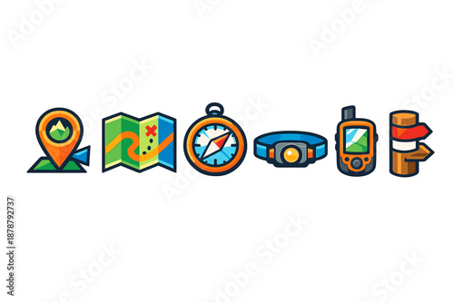 Outdoor adventure and navigation icons set