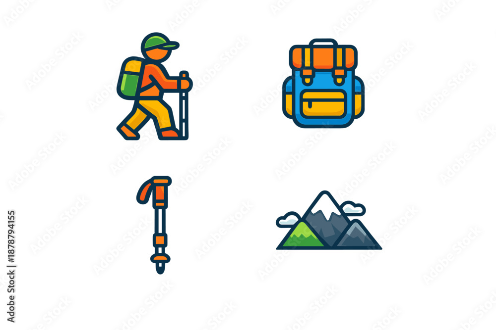 Fototapeta premium Hiking and Backpacking Icons Set