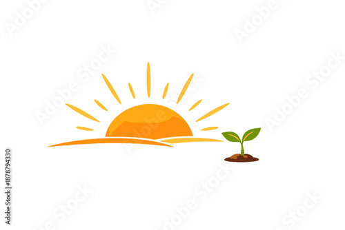 Sunrise illuminating a young plant growing in soil