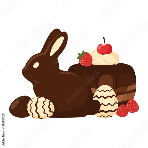 Delicious chocolate bunny and dessert with eggs for a sweet celebration