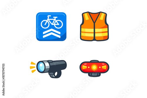 Set of icons related to cycling and safety gear