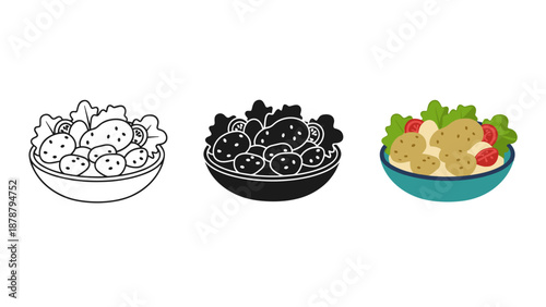 Three bowls of cookies with different designs and fillings varying in color and decoration on a white